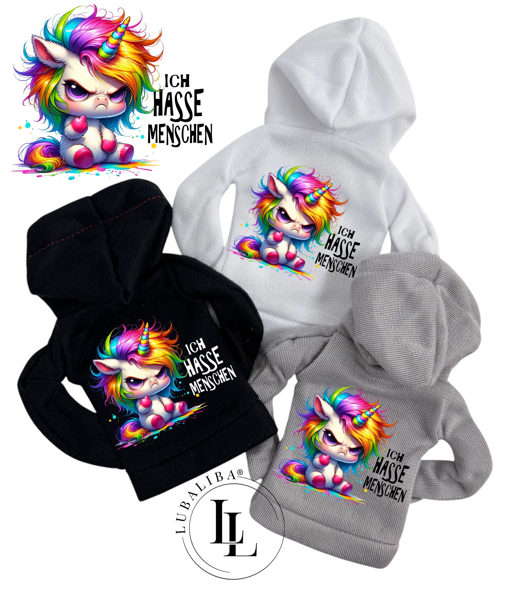 Mini Hoodie " Ich Hasse Menschen " Horbert das Einhorn Motiv: TAL